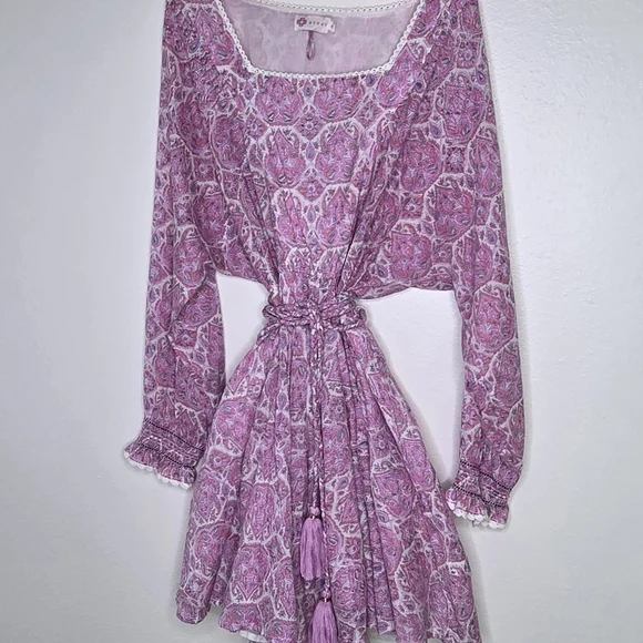 Buggy 100% Cotton Pink Paisley Pom Pom Tassel Trim Boho Mini Dress M Fit Like L - Picture 7 of 7